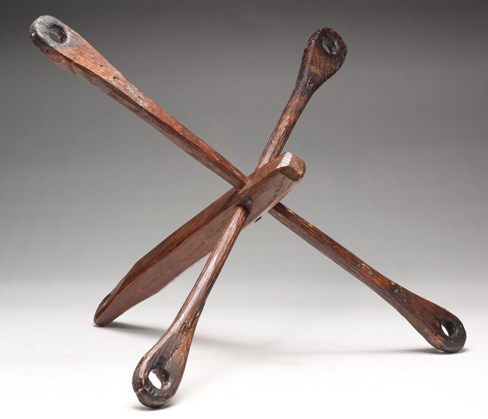 PRIMITIVE WOODEN CANDELABRA. (1 of 2)