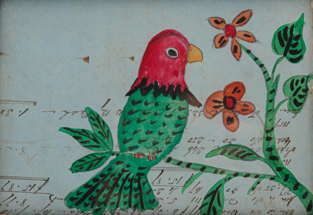 AMERICAN FOLK ART PAINTING OF A PARROT. (1 of 4)