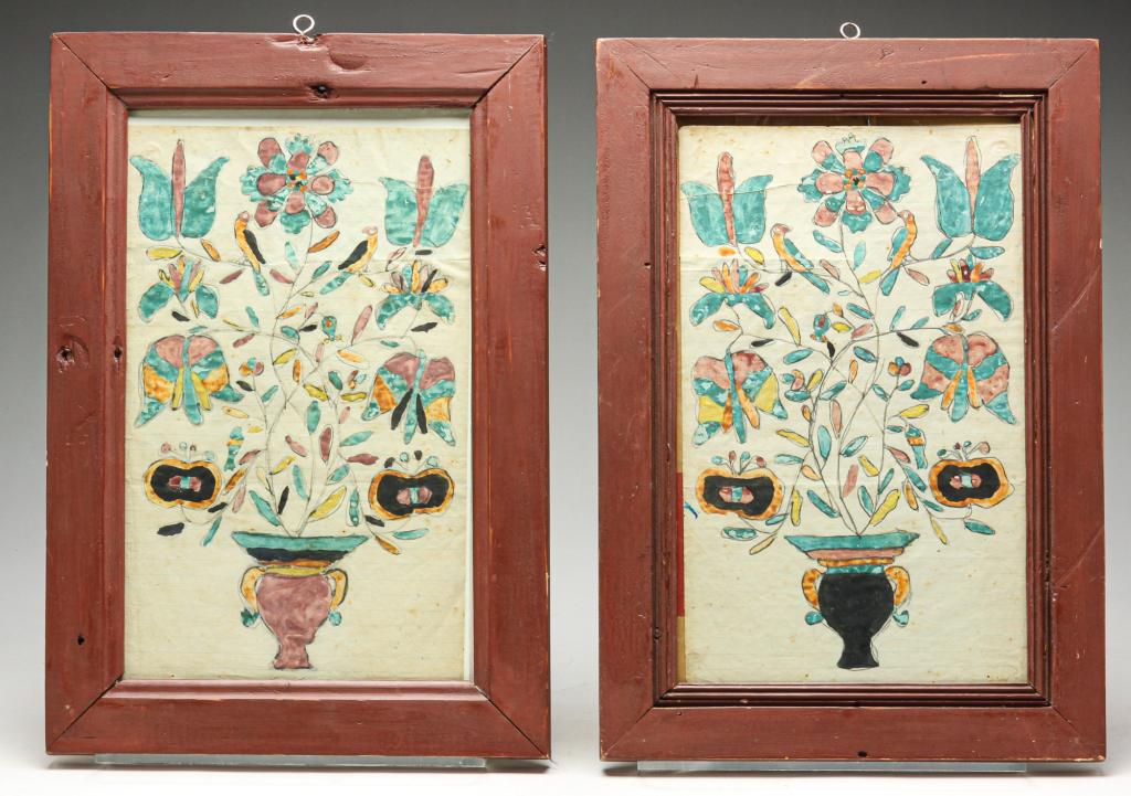 TWO AMERICAN FLORAL FOLK ART PAINTINGS. (1 of 4)