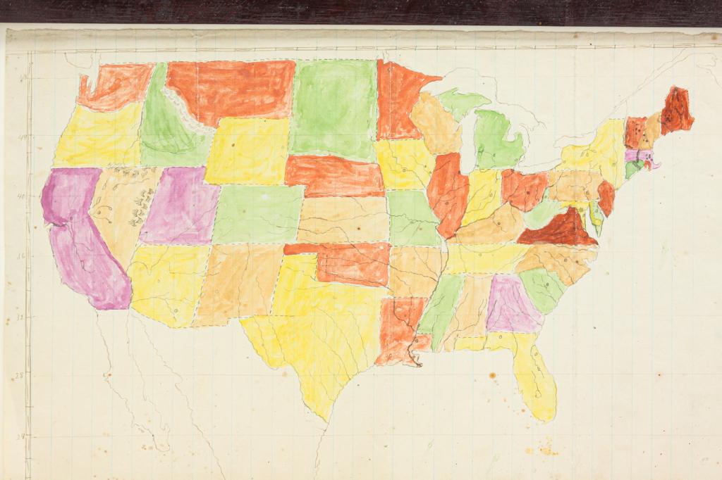 HAND DRAWN MAP OF THE UNITED STATES. (1 of 5)