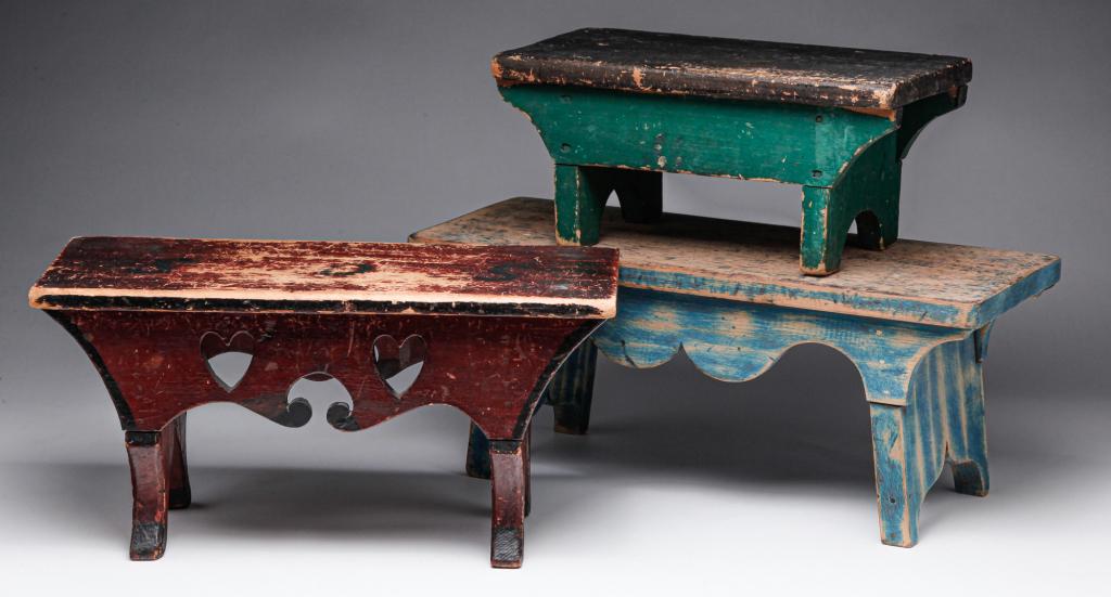 THREE AMERICAN FOOTSTOOLS. (1 of 6)