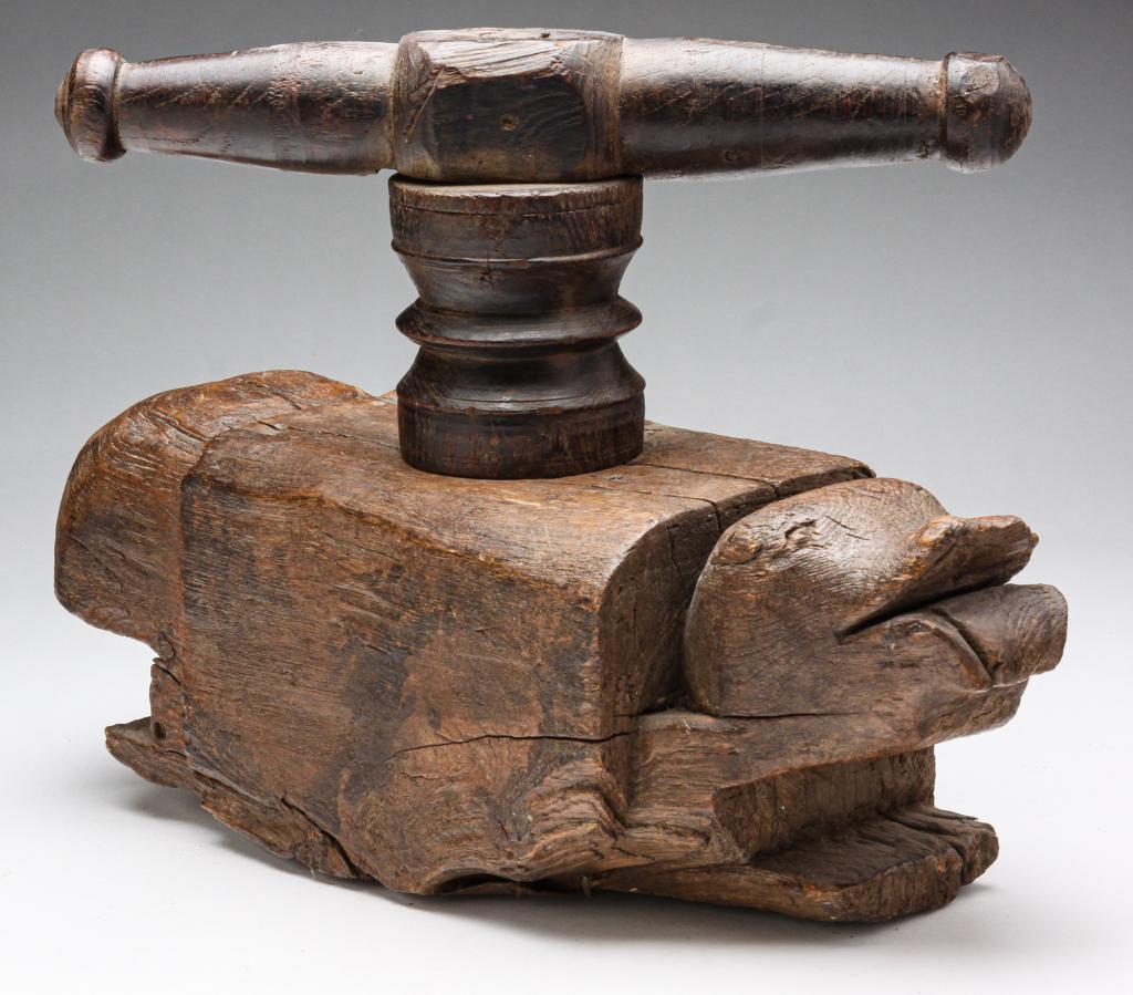 EUROPEAN WOODEN FIGURAL PRESS. (1 of 4)