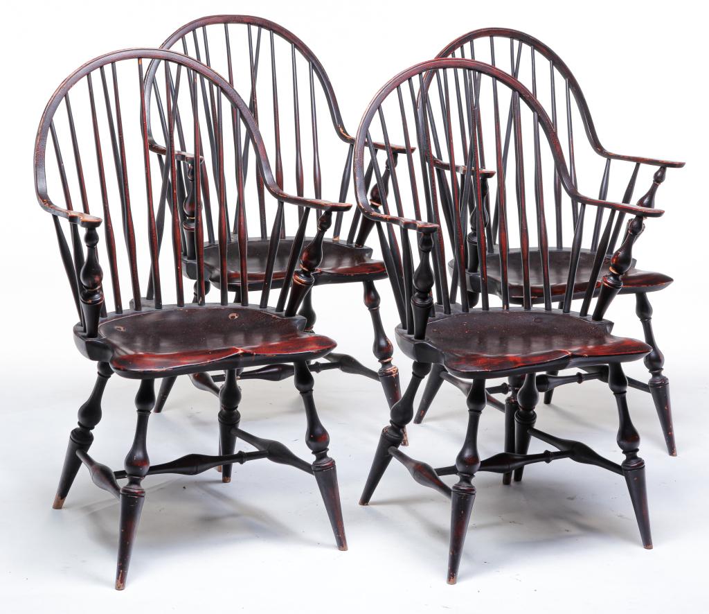 FOUR D.R. DIMES WINDSOR ARMCHAIRS. (1 of 8)