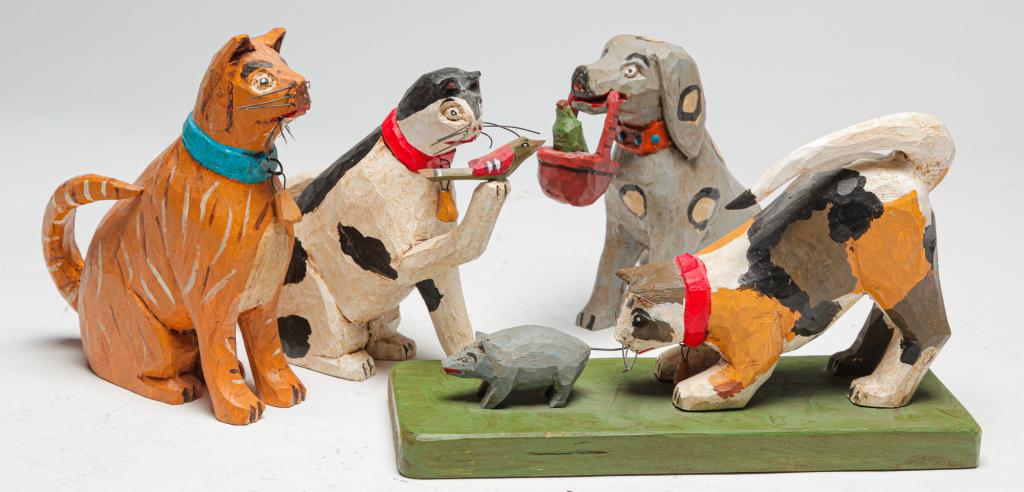 FOUR STRAWSER FOLK ART ANIMAL CARVINGS. (1 of 3)