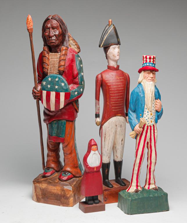 FOUR CONTEMPORARY FOLK ART CARVINGS. (1 of 7)