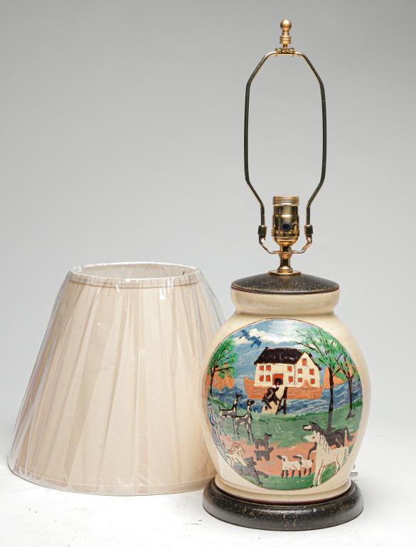 TURTLE CREEK REDWARE TABLE LAMP. (1 of 5)