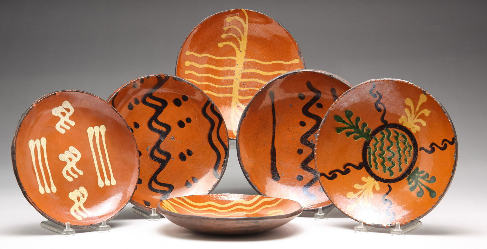 SIX GREG SCHOONER OHIO REDWARE PLATES. (1 of 7)