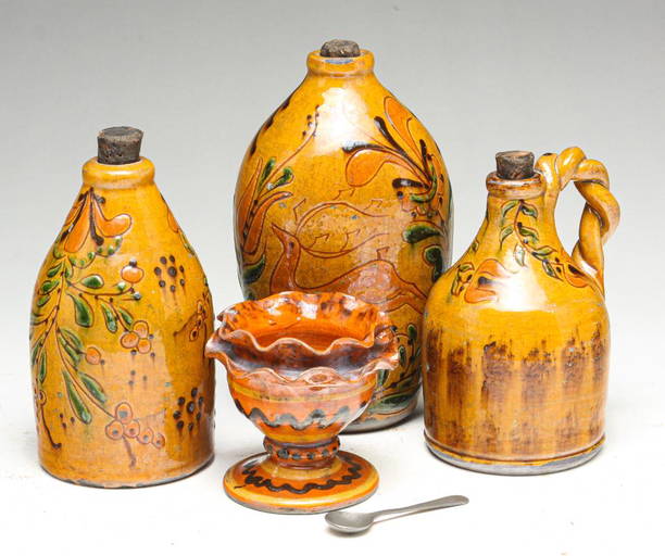 FOUR GREG SCHOONER REDWARE PIECES. (0837) on Mar 27, 2022 Garth's