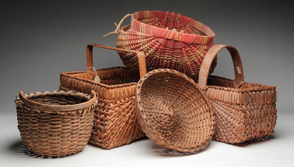 FIVE AMERICAN WOVEN BASKETS. (1 of 3)