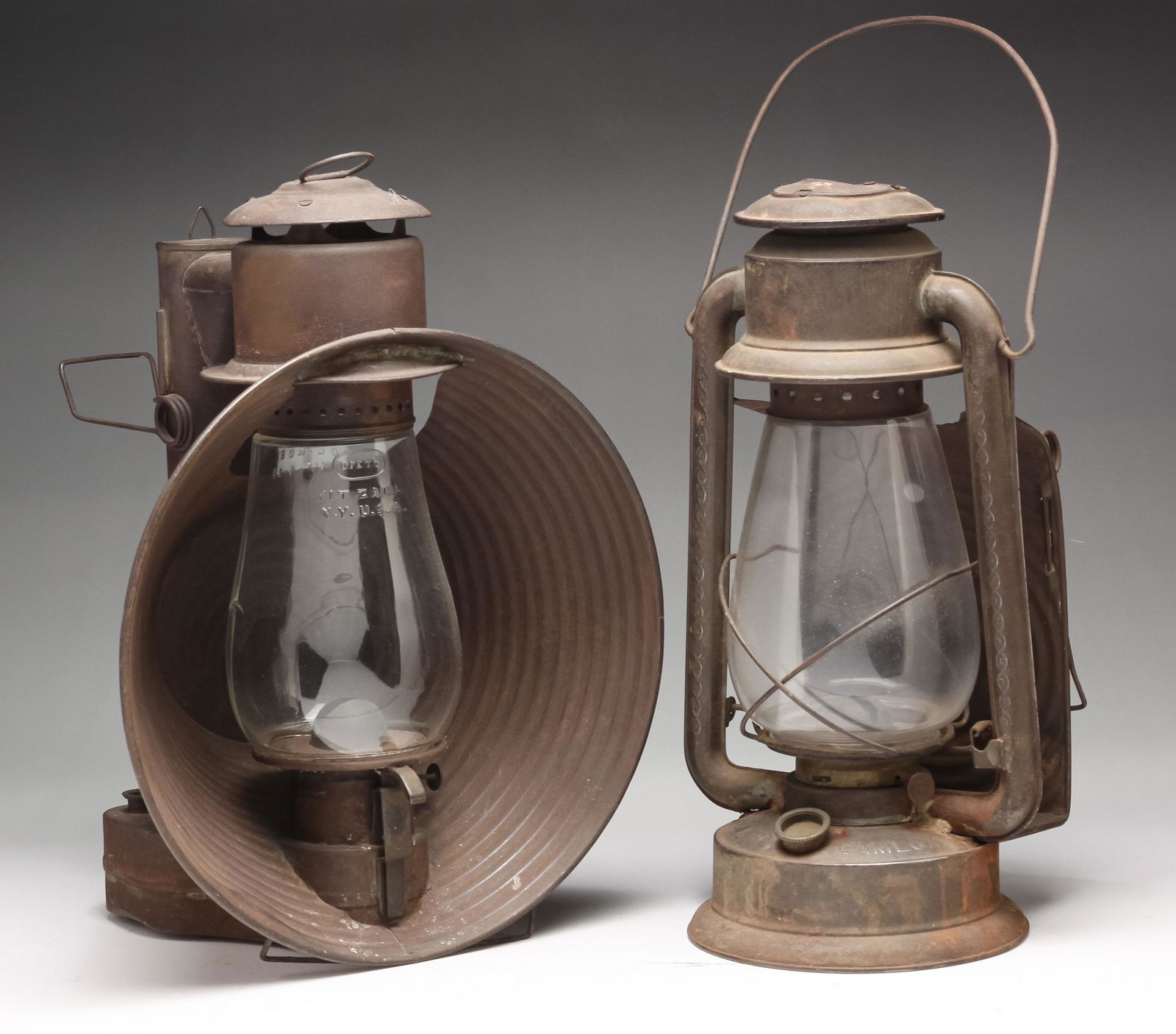 TWO AMERICAN TIN BARN LANTERNS. (1 of 5)
