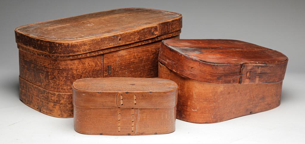 THREE EUROPEAN BENTWOOD BOXES. (1 of 4)