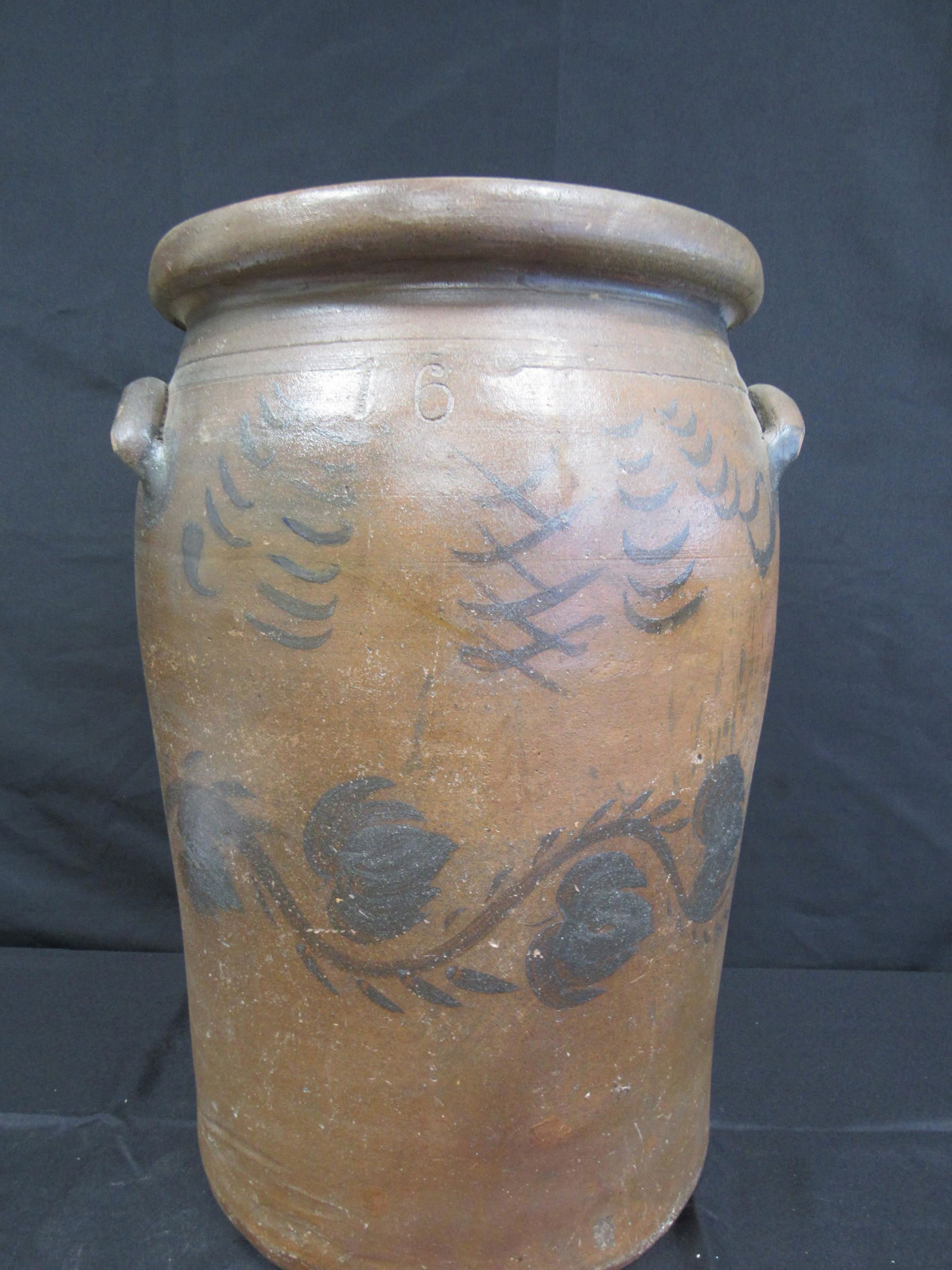 EXTREMELY RARE 16 GALLON STONEWARE JAR with ELABORATE FREEHAND COBALT DECOR  PALATINE  WV  CIRCA (1 of 6)