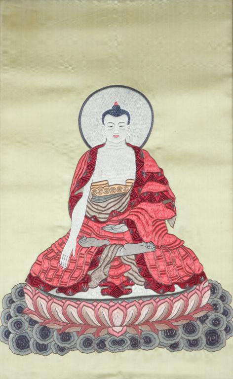 ASIAN BUDDHA EMBROIDERED TEXTILE. (1 of 3)