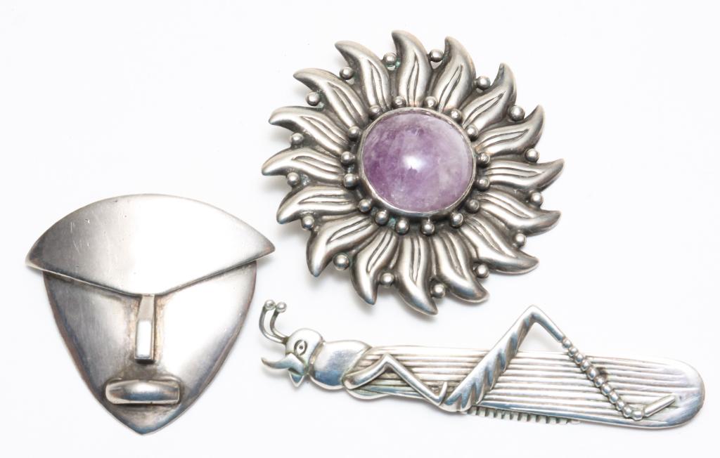 THREE SILVER BROOCHES BY HECTOR AGUILAR. (1 of 5)