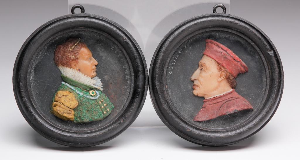 PAIR OF EUROPEAN WAX PORTRAITS. (1 of 4)