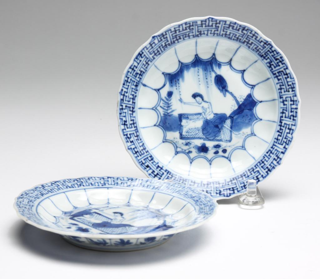 PAIR OF CHINESE EROTIC DISHES.: Late 19th-early 20th century. Couple in bed. 4.5"d.