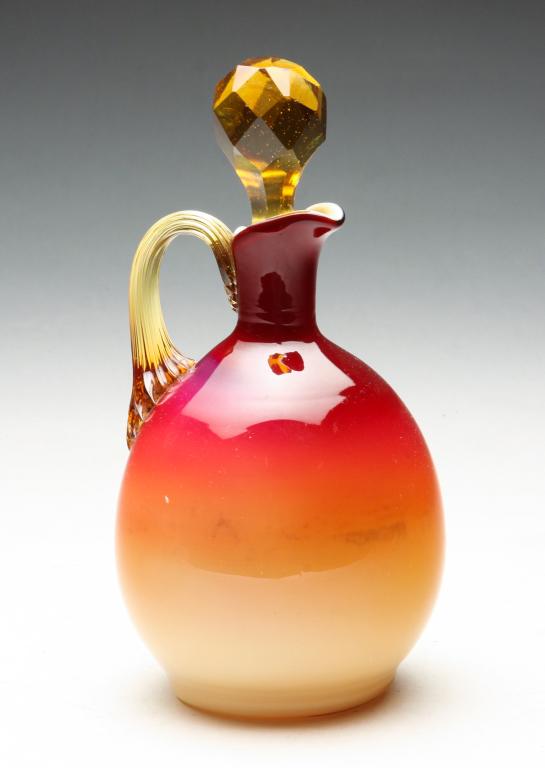 AMERICAN HOBB'S WHEELING PEACH BLOW CRUET. (1 of 5)