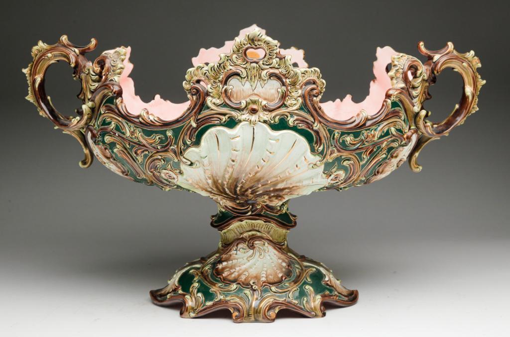 BOHEMIAN DRESSLER MAJOLICA FOOTED STONEWARE. (1 of 7)