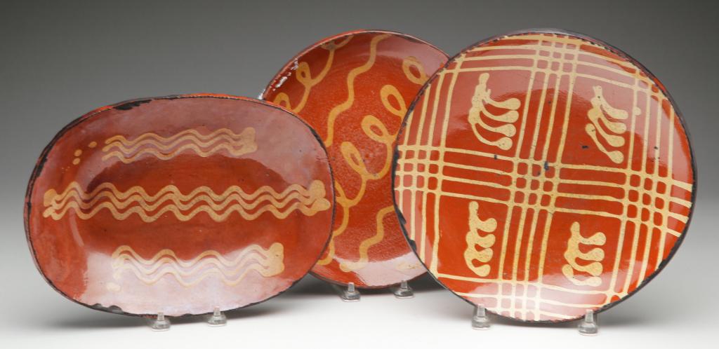 THREE GREG SCHOONER REDWARE PLATES. (1 of 7)