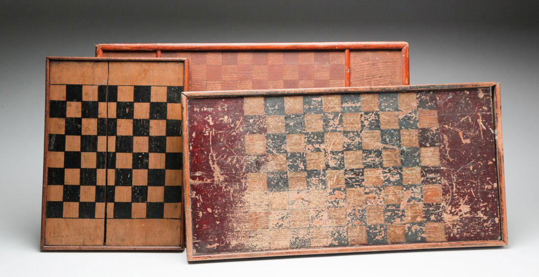 THREE PAINTED GAMEBOARDS. (1 of 3)