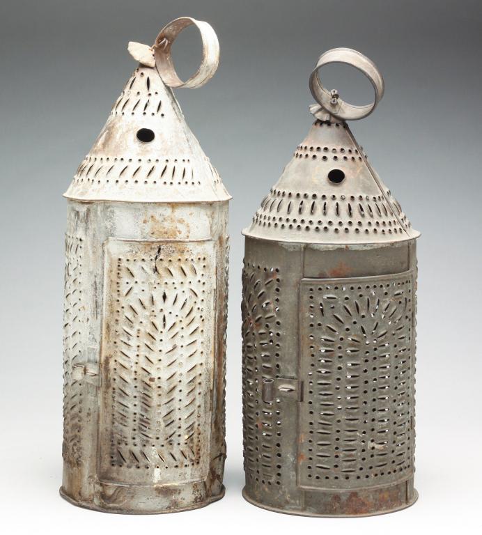 TWO AMERICAN PUNCHED TIN LANTERNS. (1 of 4)