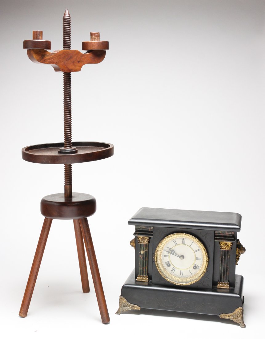 CANDLE STAND AND MANTEL CLOCK. (1 of 11)