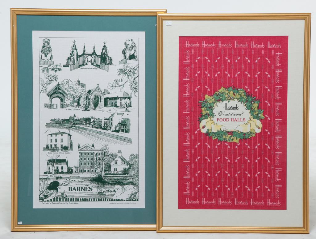 TWO FRAMED ENGLISH TEA TOWELS. (1 of 4)