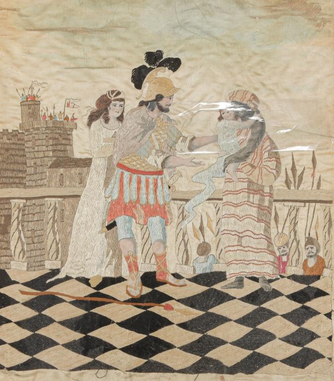 SILK NEEDLEWORK OF HECTOR AND ANDROMACHE. (1 of 3)