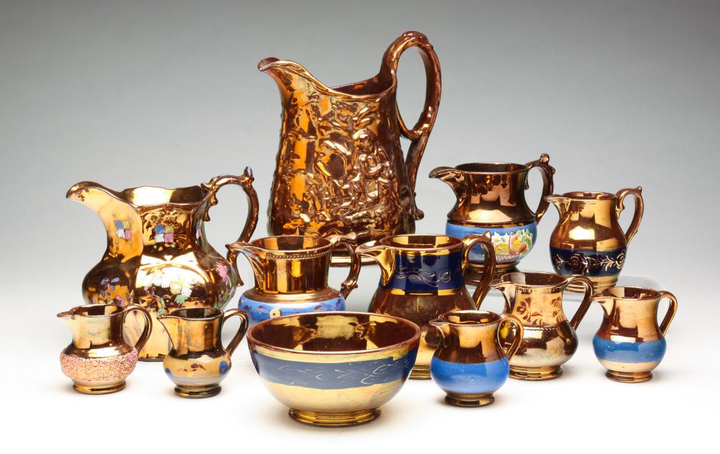 TWELVE PIECES ENGLISH COPPER LUSTER. (1 of 9)