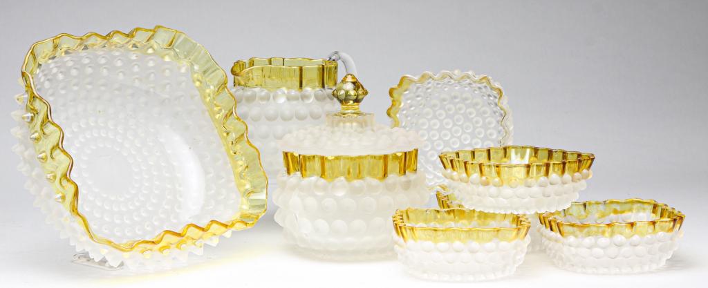 EIGHT PIECES OF HOBBS "FRANES WARE" GLASS. (1 of 3)