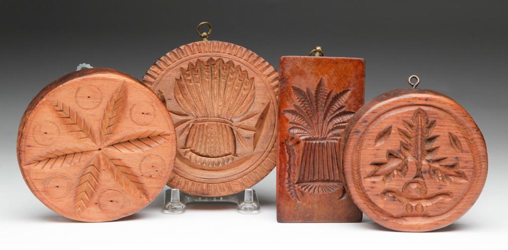 FOUR CARVED AMERICAN BUTTERPRINTS. (1 of 2)