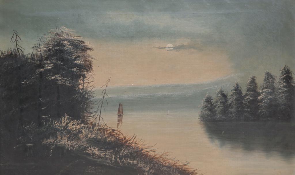 AMERICAN OIL ON CANVAS RIVERSCAPE. (1 of 4)