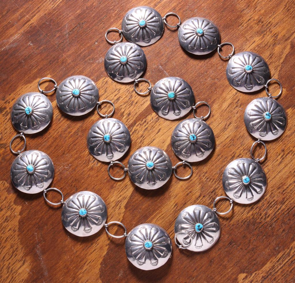 NATIVE AMERICAN SILVER CONCHO BELT. (1 of 3)