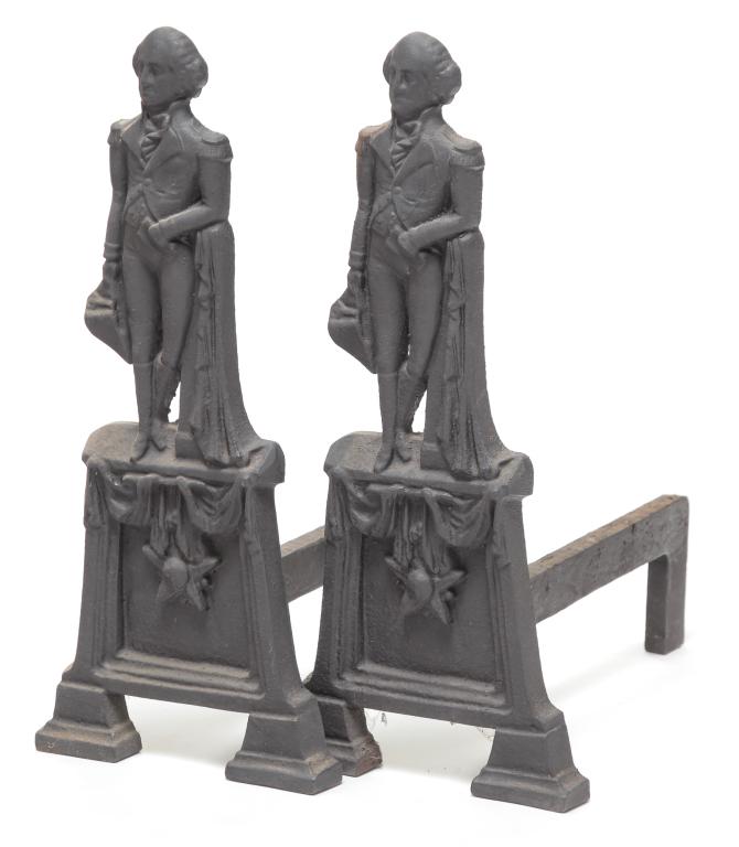 PAIR OF GEORGE WASHINGTON ANDIRONS. (1 of 2)