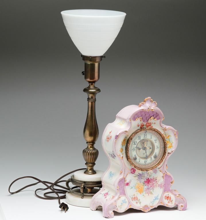 MANTEL CLOCK AND A TABLE LAMP. (1 of 8)