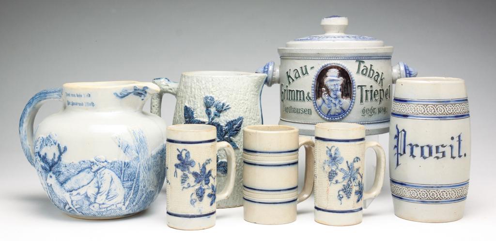 SEVEN PIECES OF SALT GLAZED STONEWARE. (1 of 12)