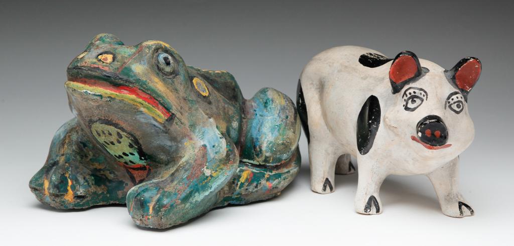 TWO EARTHENWARE ANIMALS. (1 of 4)