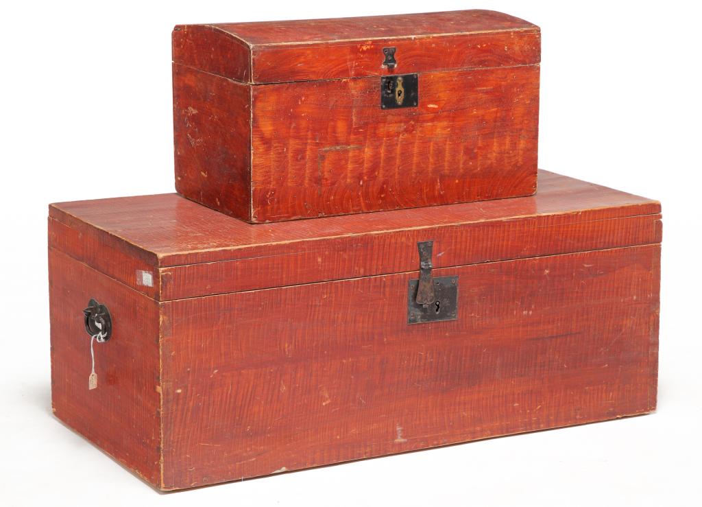 TWO AMERICAN GRAIN PAINTED TRUNKS. (1 of 7)