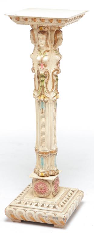 AMERICAN CARVED AND PAINTED PEDESTAL. (1 of 4)
