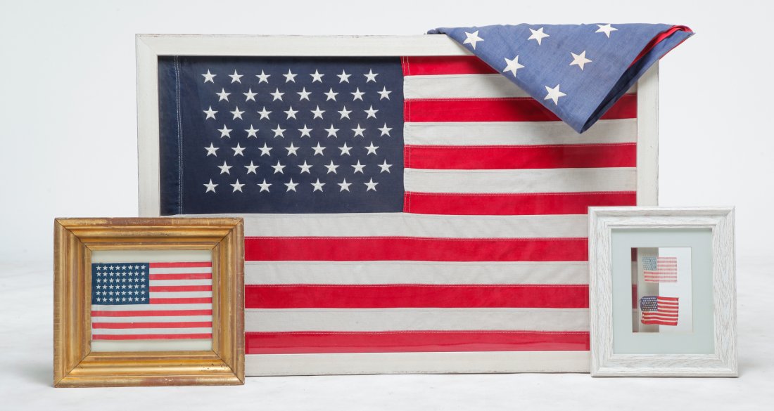 FOUR FRAMED AMERICAN FLAGS. (1 of 6)