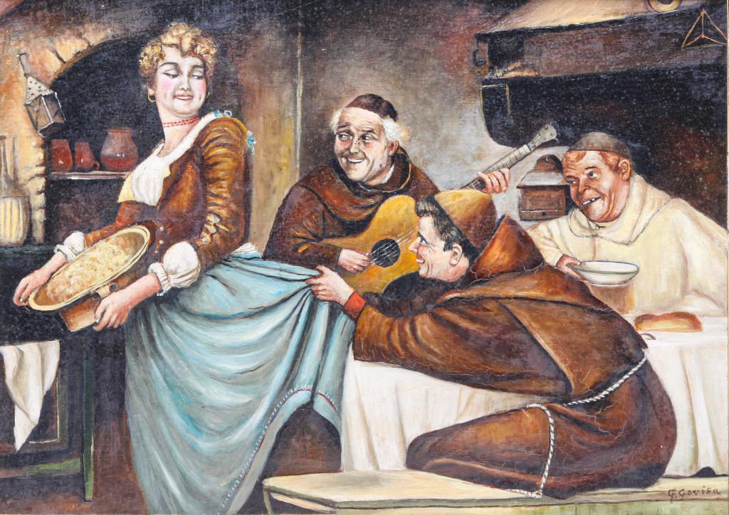 EUROPEAN TAVERN SCENE SIGNED G. GOVIELL. (1 of 4)