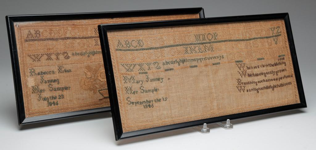 PAIR OF FRAMED ENGLISH SAMPLERS. (1 of 4)