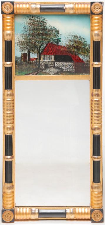 GILDED ARCHITECTURAL MIRROR WITH PAINTED TABLET. (1 of 4)