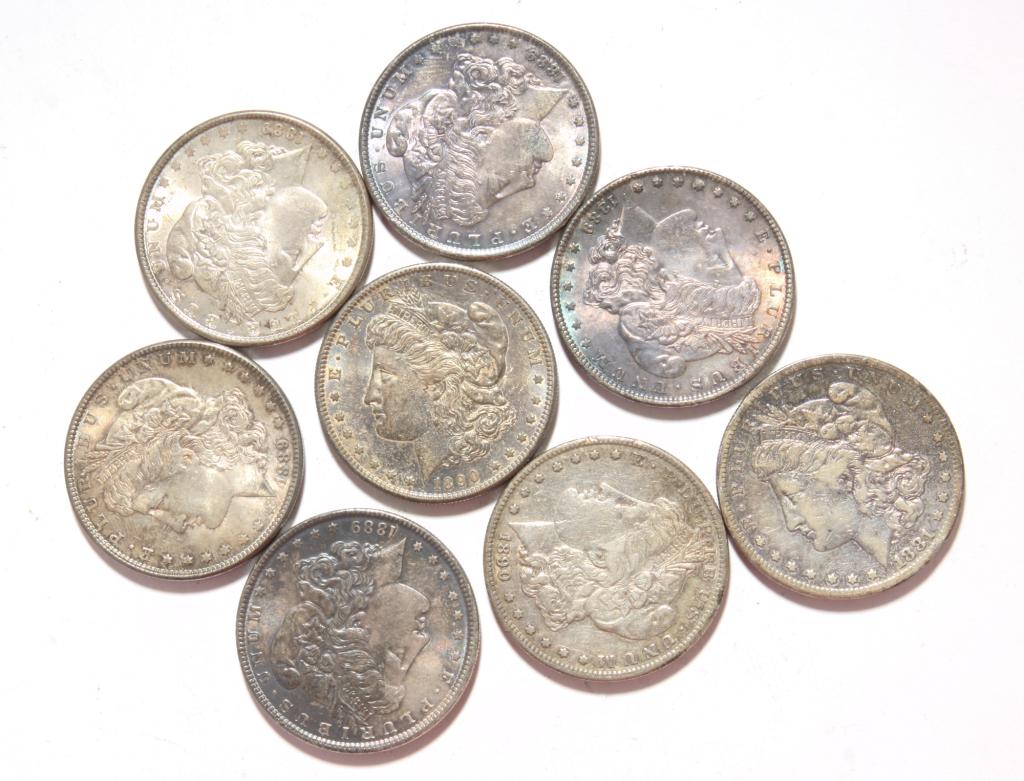GROUP OF EIGHT PRE-1900 MORGAN SILVER DOLLARS. (1 of 2)