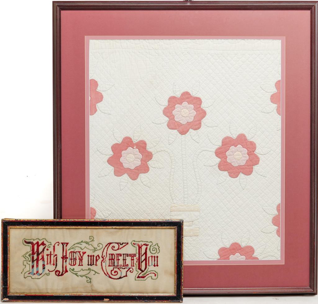 TWO AMERICAN FRAMED TEXTILES. (1 of 2)