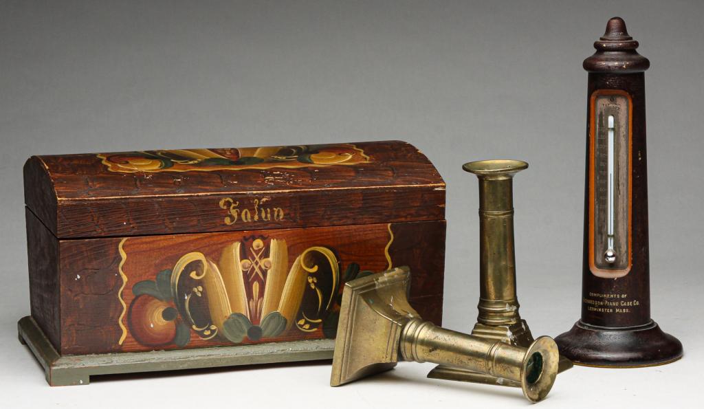 BOX, CANDLESTICKS AND THERMOMETER. (1 of 8)