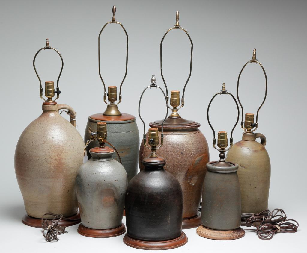 SEVEN AMERICAN STONEWEAR LAMPS. (1 of 7)