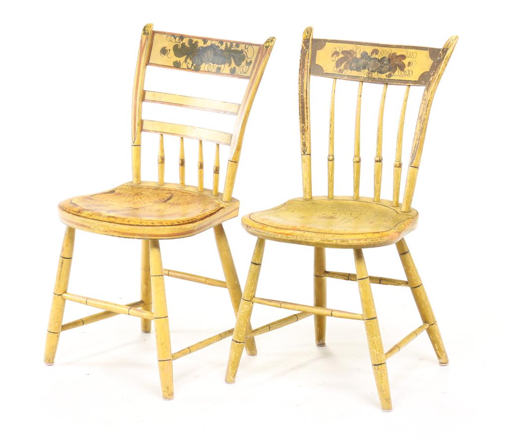 TWO AMERICAN PAINT DECORATED CHAIRS. (1 of 8)