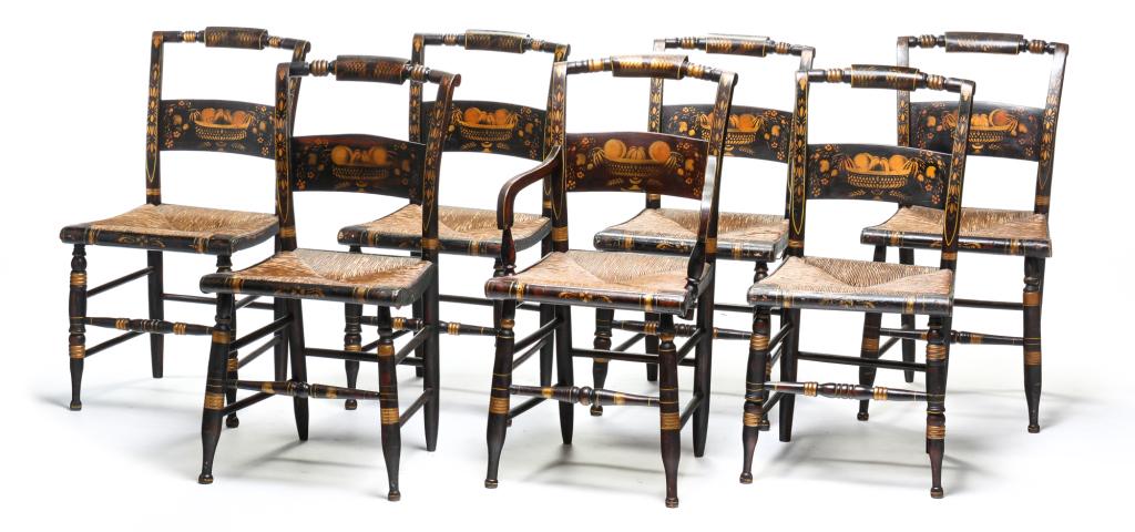 SEVEN AMERICAN DECORATED CHAIRS. (1 of 5)