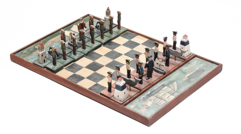 FOLK ART NAUTICAL CHESS SET BY NANCY THOMAS. (1 of 6)